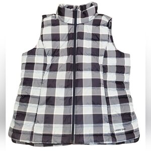 Lands' End Women's Puffer Navy Blue and Light Blue Plaid Vest MEDIUM